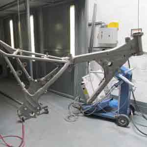 A Motorcycle frame soda blasted